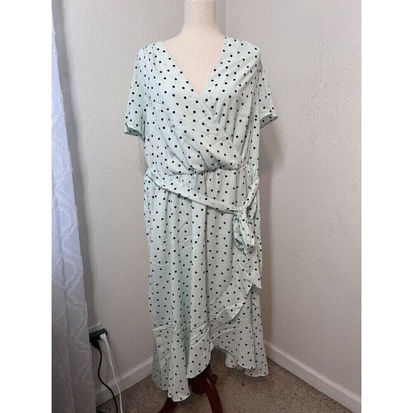 NWT Lane Bryant Faux Wrap Dress Size 16 Polka Dot Flirty Blue Midi Ruffle $90 - Picture 3 of 11
